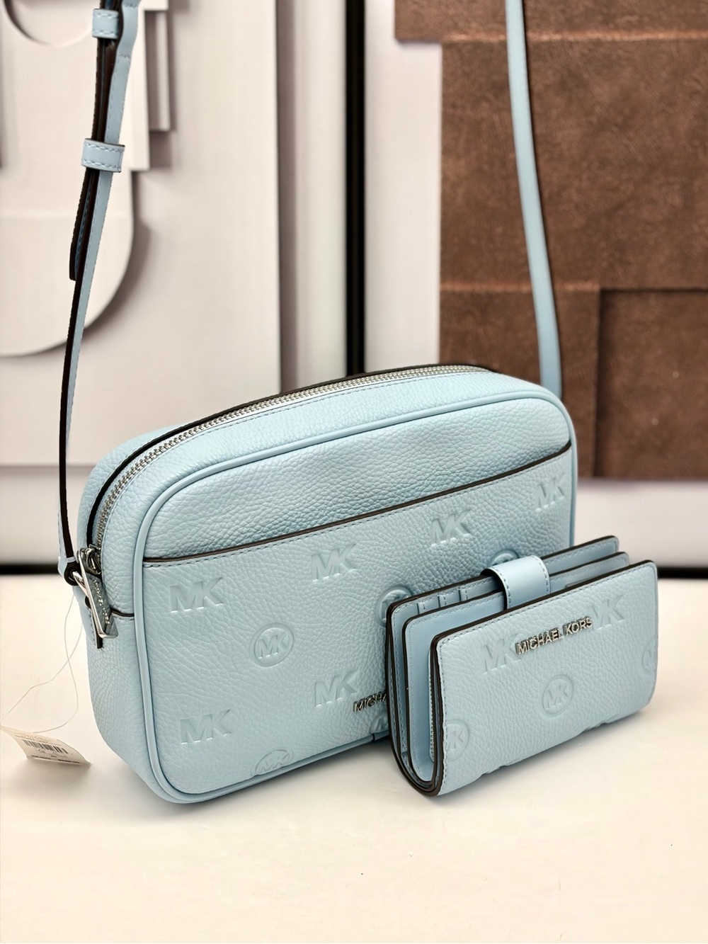 Michael Kors Jet Set Travel Large Debossed Camera Crossbody Bag and Wallet Set